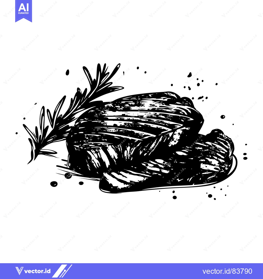 Premium Vector dari Hand-Drawn Black and White Illustration of a Grilled Steak with Rosema