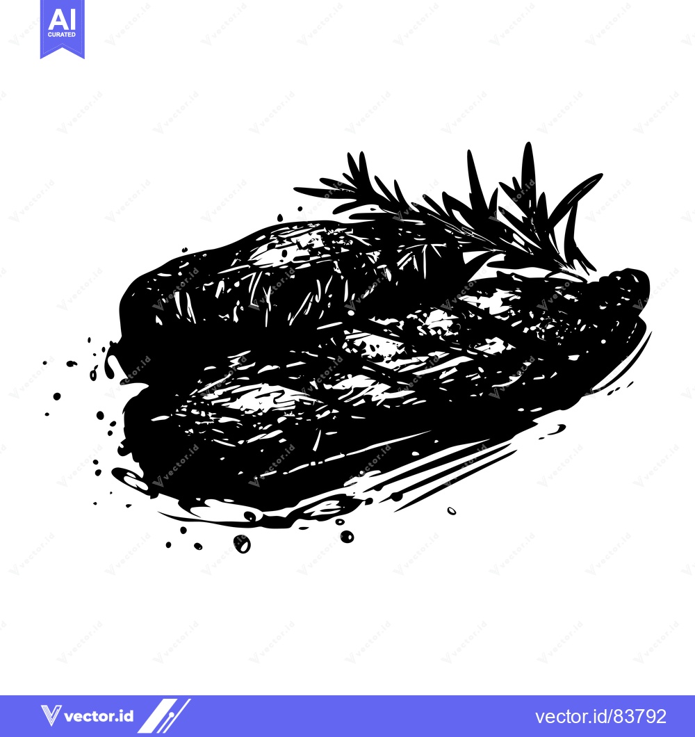 Premium Vector of Black and White Illustration of Grilled Meat with Rosemary