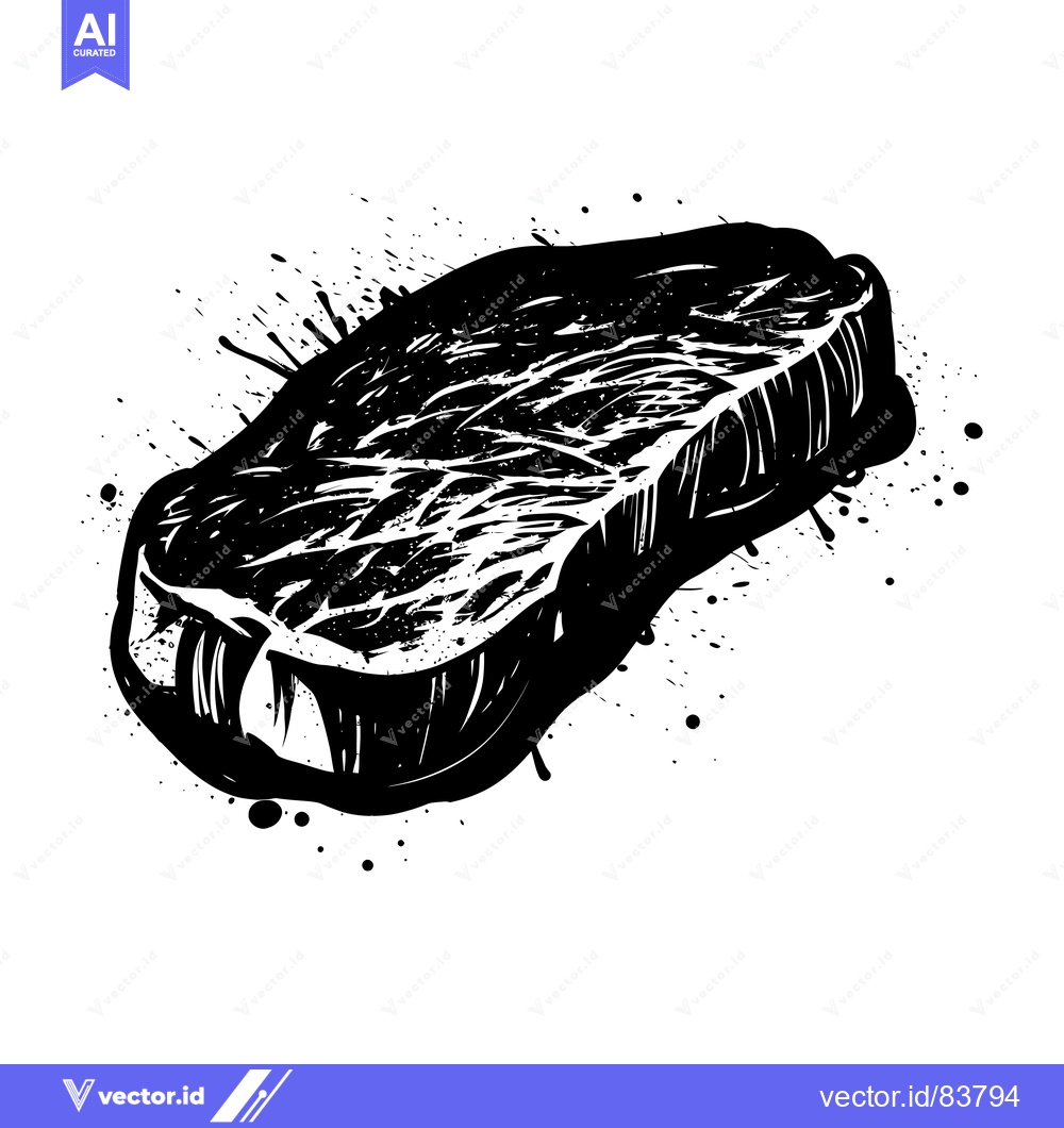 Premium Vector dari Black and White Ink Splatter Illustration of a Steak