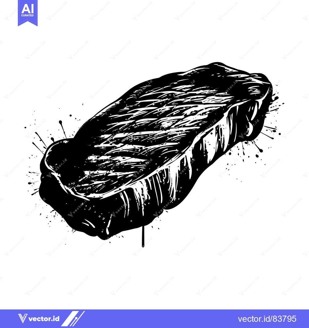 Premium Vector of A Black and White Illustration of a Grilled Steak with Splatter
