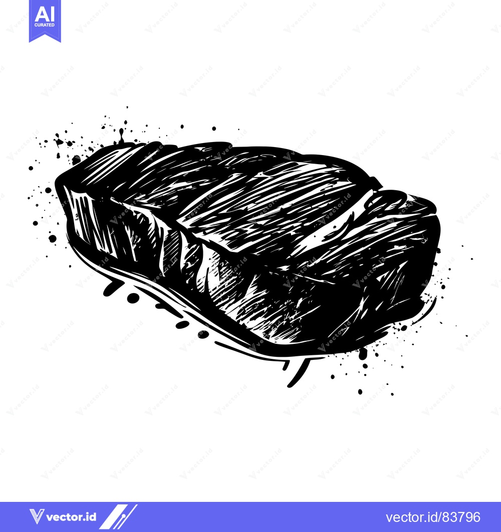 Premium Vector dari Hand-drawn Illustration of a Single Grilled Steak with Ink Splashes