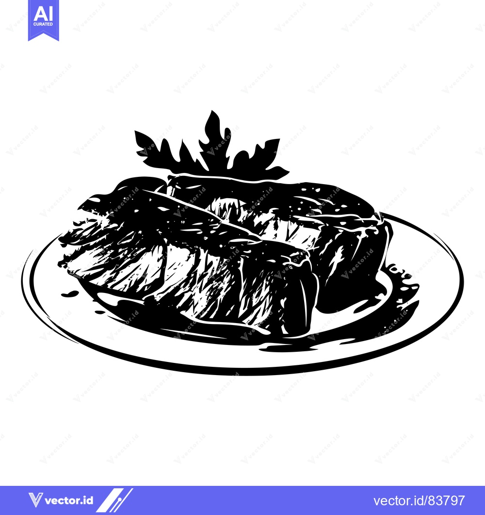 Premium Vector of Black and White Silhouette of Meat on a Plate