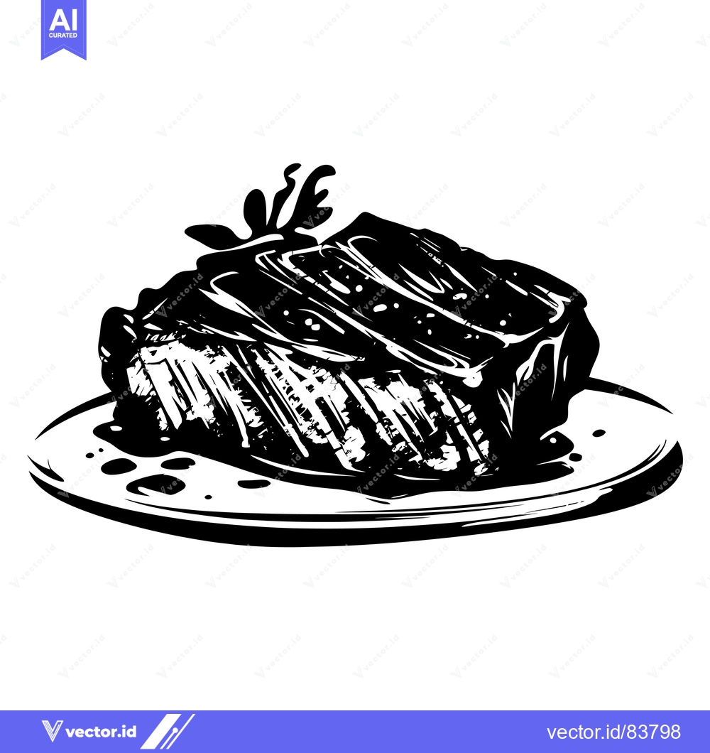 Premium Vector of Black and White Sketch of a Grilled Steak on a Plate
