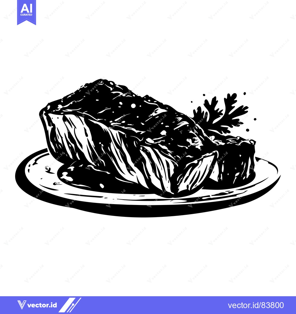 Premium Vector dari A Black and White Illustration of a Seared Steak on a Plate with a Gar