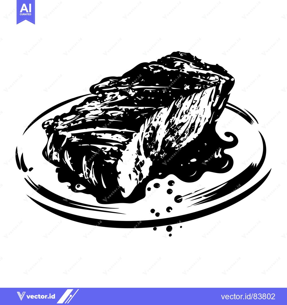 Premium Vector dari A Black and White Illustration of a Steak on a Plate
