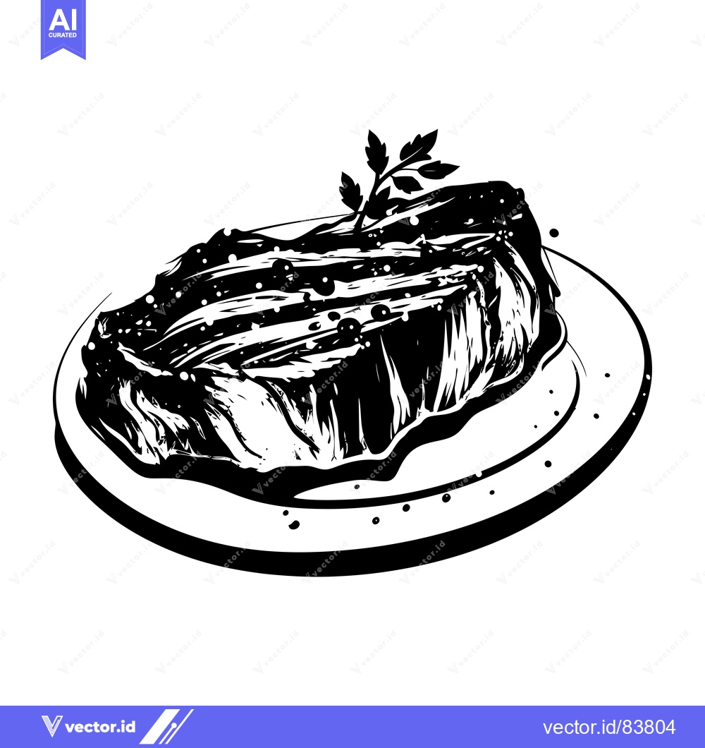 Premium Vector dari Grilled Steak with Parsley on a Plate