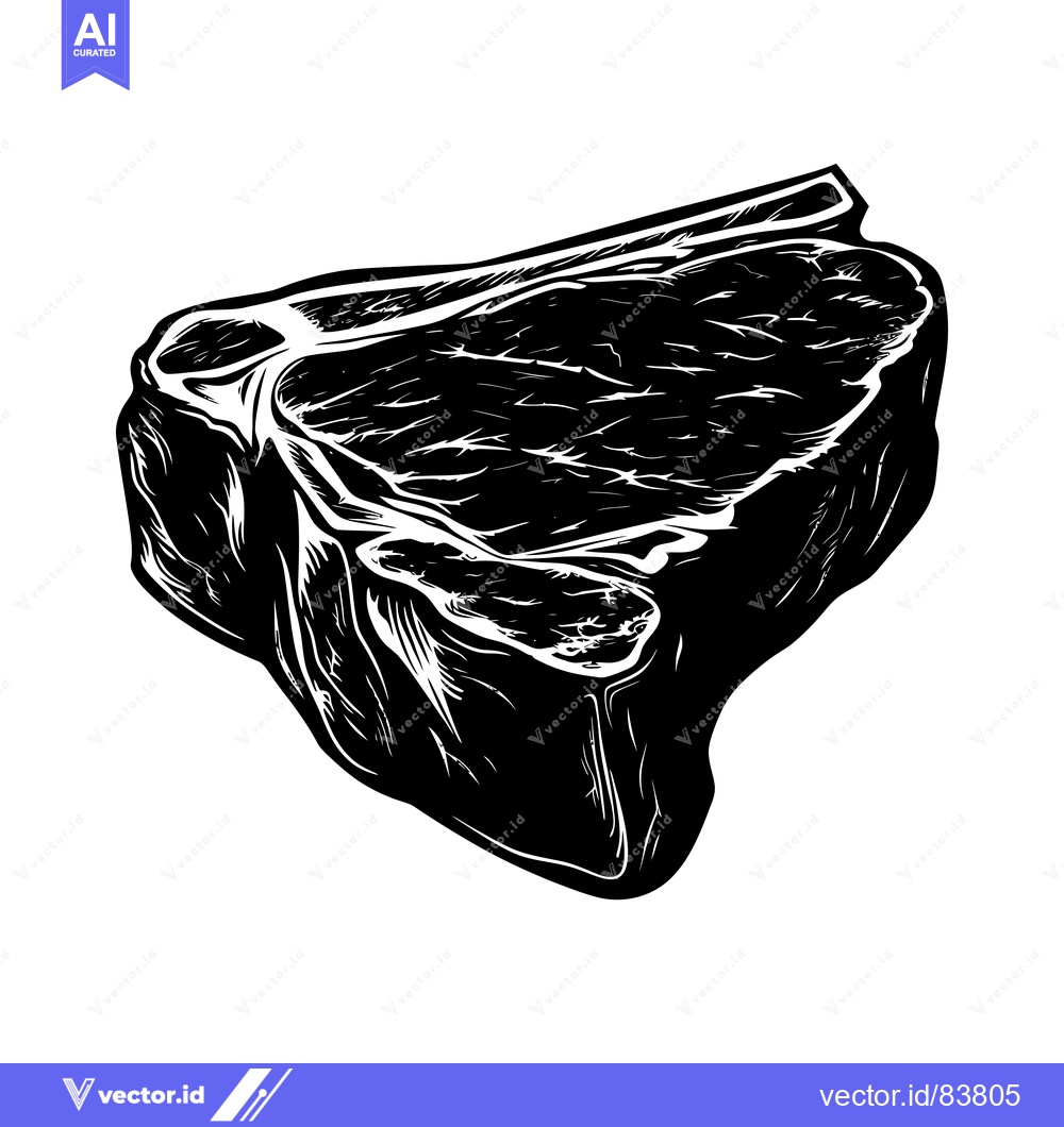 Premium Vector dari Black and White Illustration of a Raw T-Bone Steak