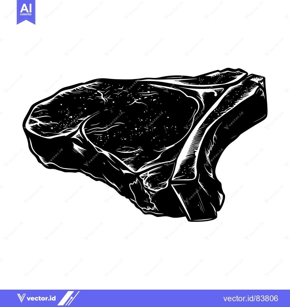 Premium Vector dari Black and White Illustration of a Raw T-bone Steak