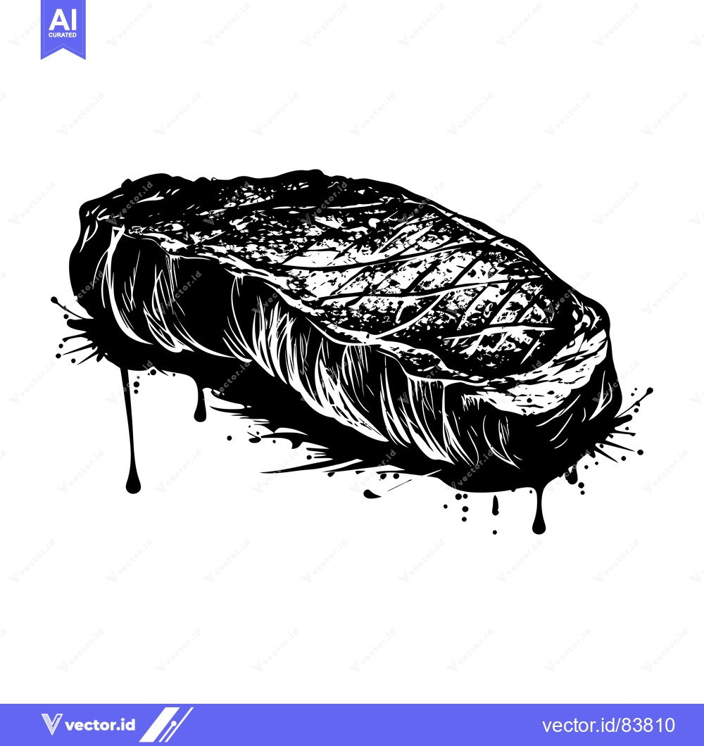 Premium Vector of Black and White Illustration of a Grilled Steak with Dripping Juices