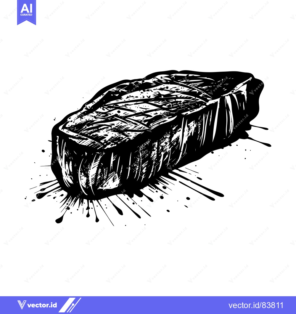 Premium Vector dari A Black and White Illustration of a Grilled Steak with Splatters