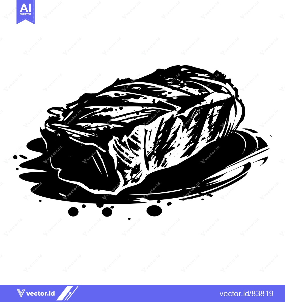 Premium Vector dari Grilled Steak with Black Ink Splashes and Drips