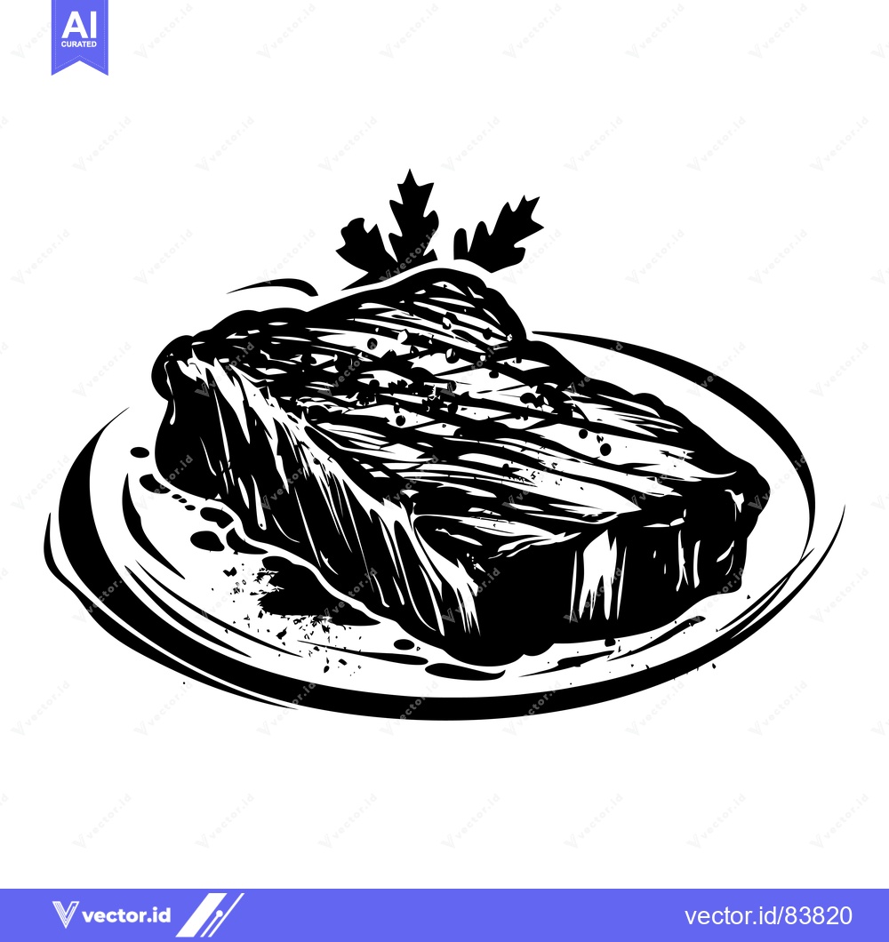 Premium Vector dari Grilled Steak with Parsley Garnish on a Plate