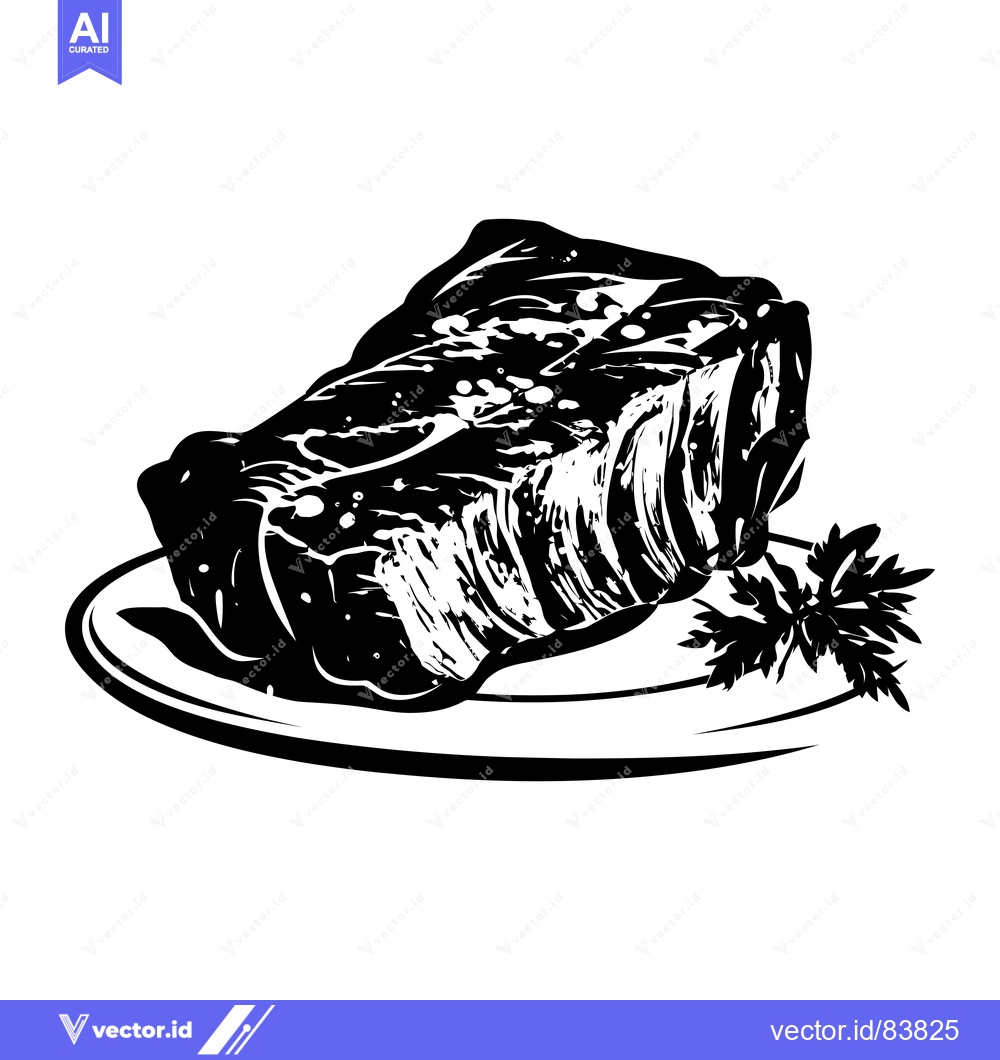 Premium Vector of A Single Grilled Steak Served on a Plate with Parsley