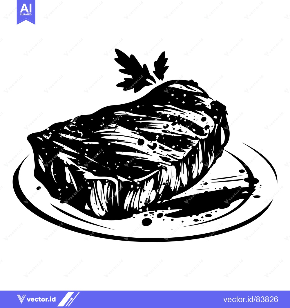 Premium Vector dari A Black and White Illustration of a Grilled Steak on a Plate