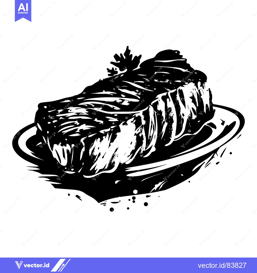 Premium Vector dari Black and White Illustration of a Grilled Steak on a Plate