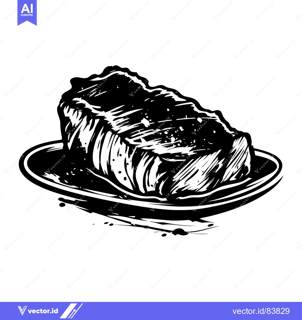 Premium Vector dari A Black and White Illustration of a Grilled Steak on a Plate