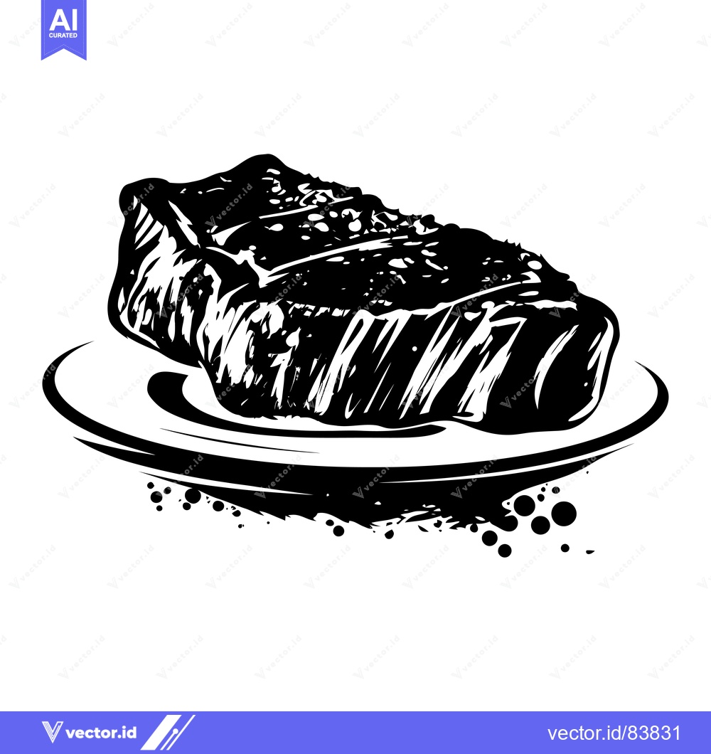 Premium Vector dari A black and white illustration of a steak on a plate