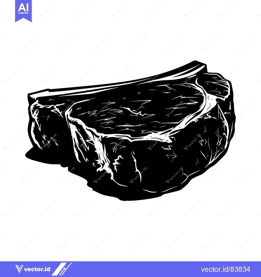 Premium Vector dari A Detailed Black and White Illustration of a Rib Steak
