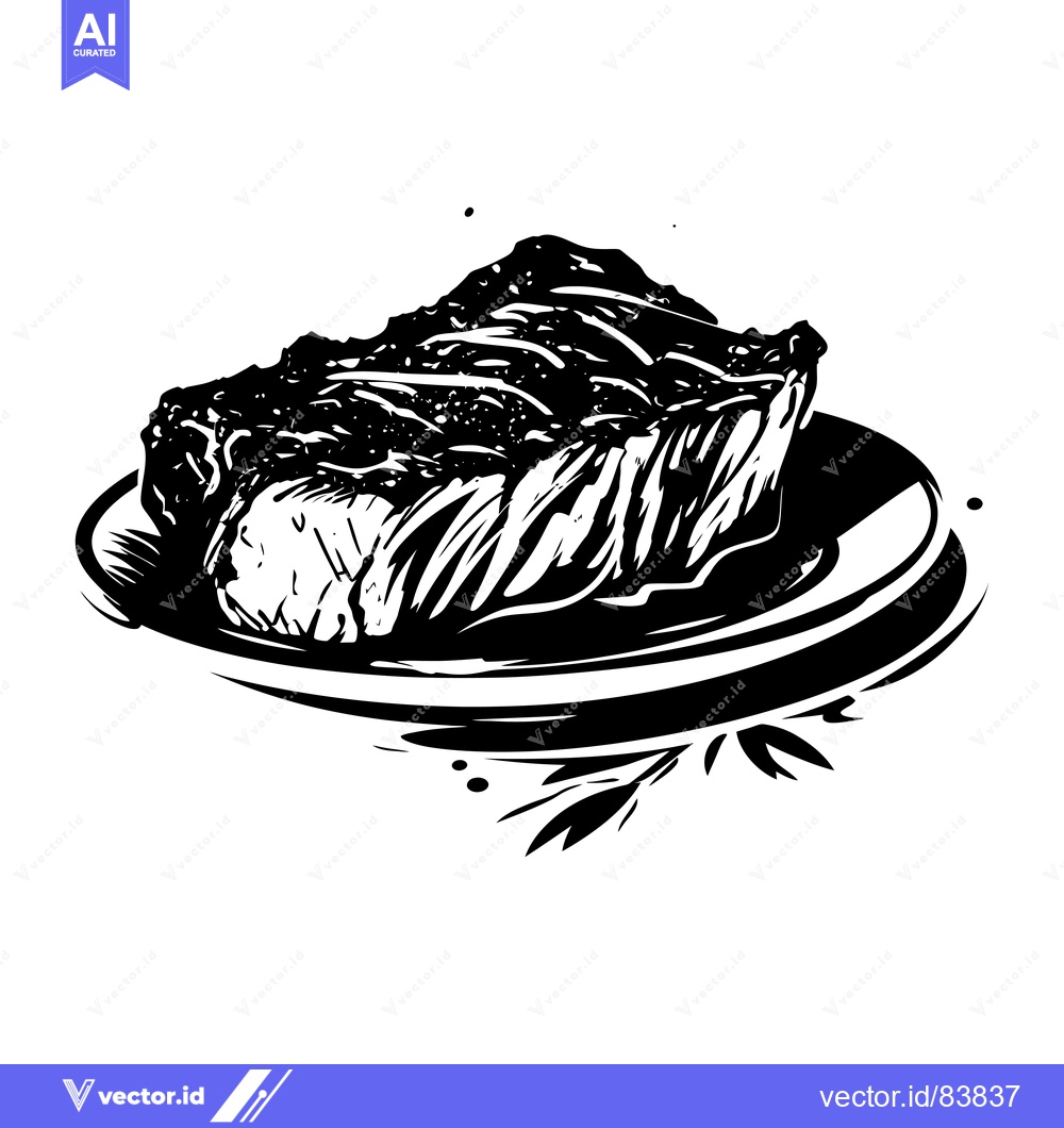 Premium Vector dari Black and White Illustration of a Grilled Steak on a Plate