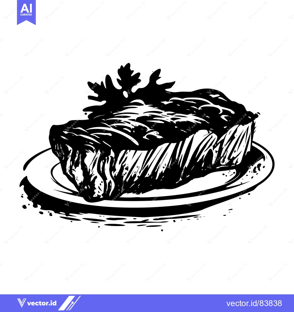 Premium Vector dari A Black and White Hand-Drawn Illustration of a Steak on a Plate