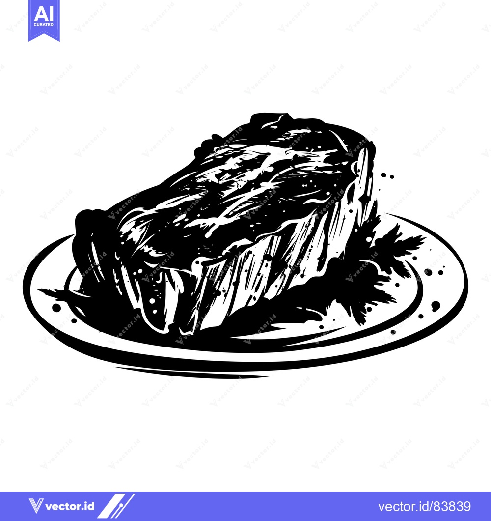 Premium Vector dari A Black and White Illustration of a Grilled Steak on a Plate