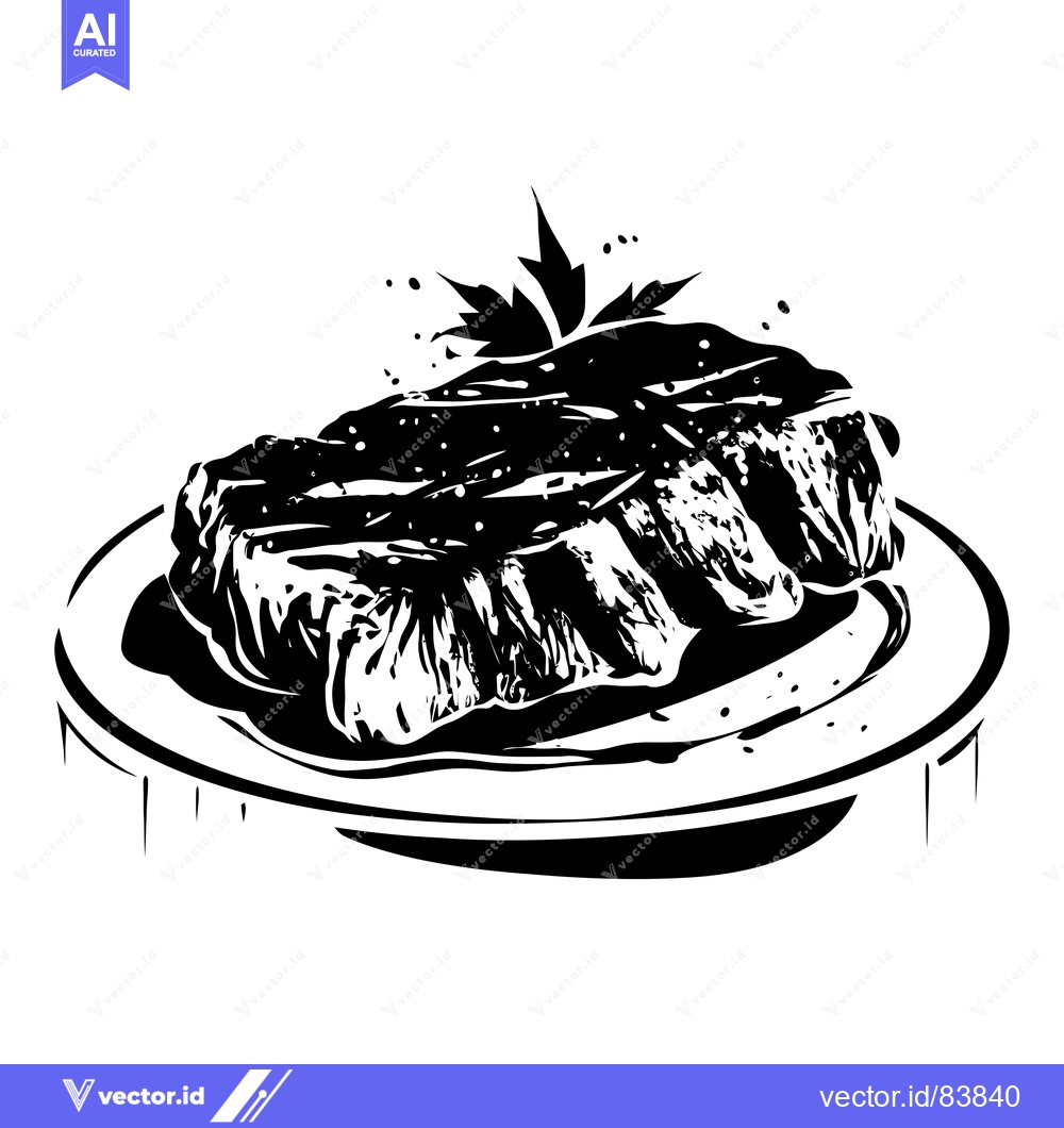 Premium Vector dari Grilled Steak on a Plate with Garnish