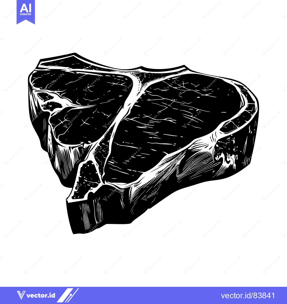 Premium Vector of Black and White Line Drawing of a T-Bone Steak