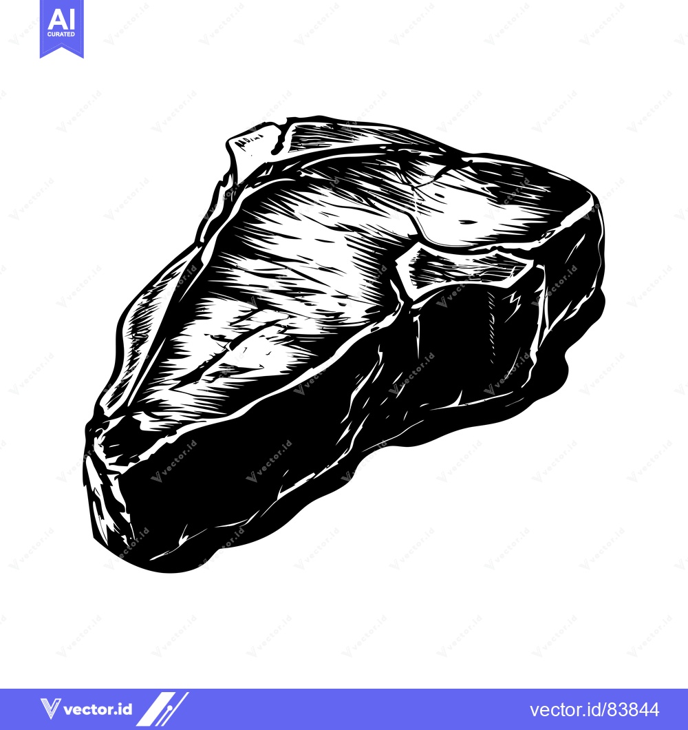 Premium Vector dari A Black and White Line Drawing of a Single Beef Steak