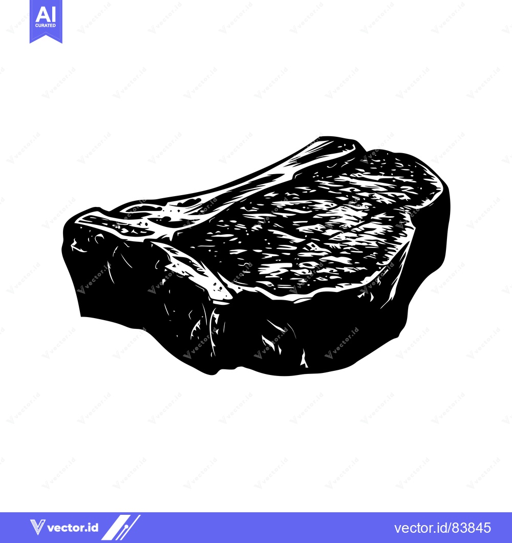 Premium Vector of A Black and White Illustration of a Single, Raw T-Bone Steak