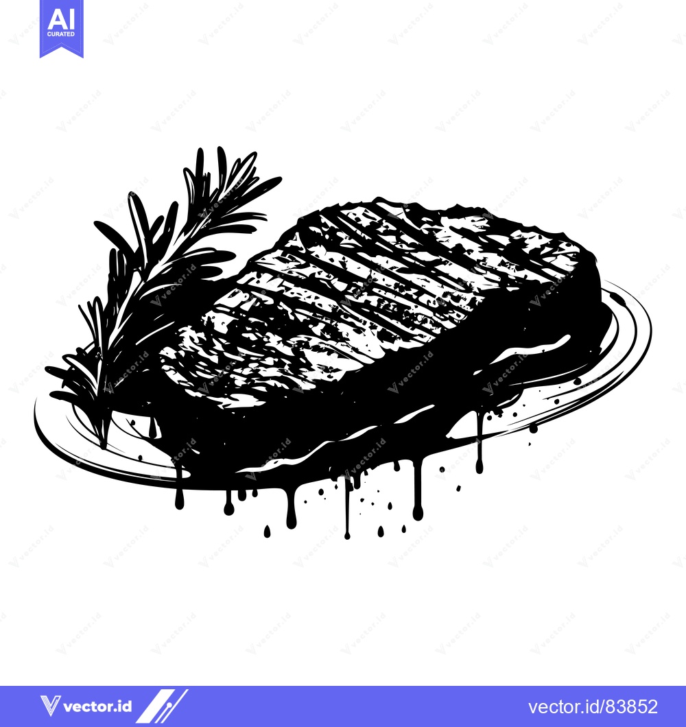 Premium Vector of Dripping Juices of Grilled Steak with Rosemary Garnish
