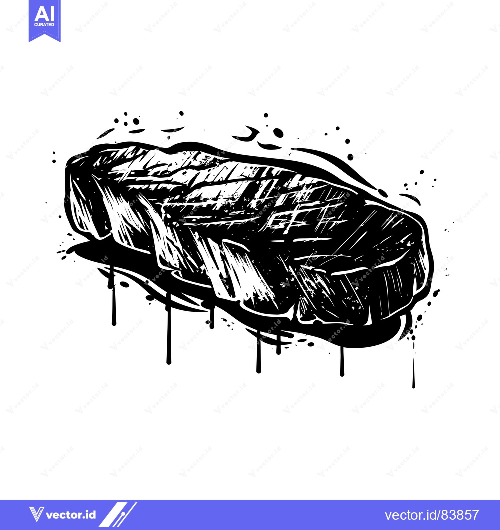 Premium Vector dari A black and white illustration of a grilled steak with splattered pain