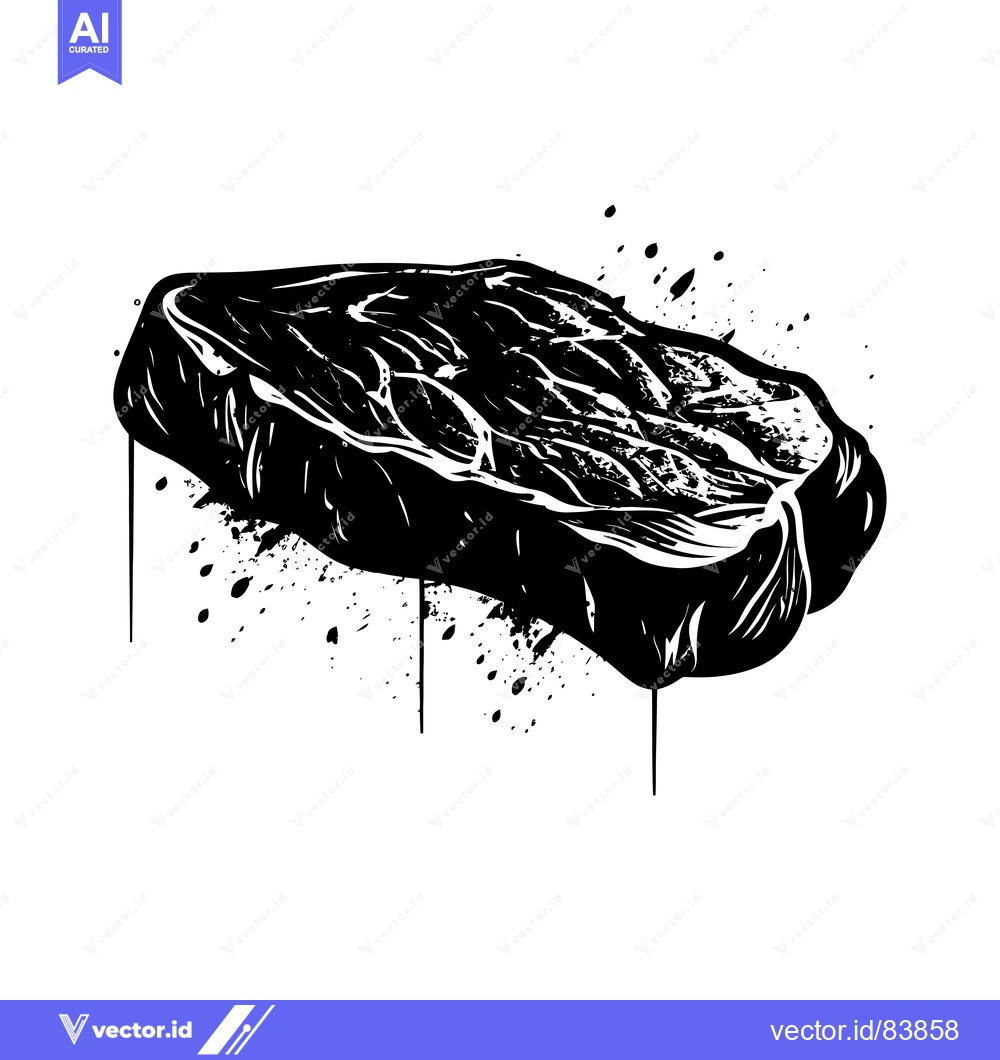 Premium Vector dari Black and White Illustration of a Beef Steak with Splashes of Ink