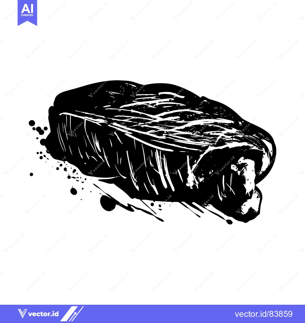 Premium Vector of Black and White Illustration of a Raw Steak with a Spatter of Ink