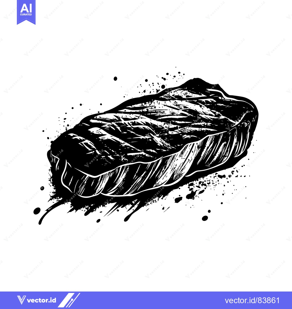 Premium Vector dari Black and White Illustration of a Grilled Steak with Splashes