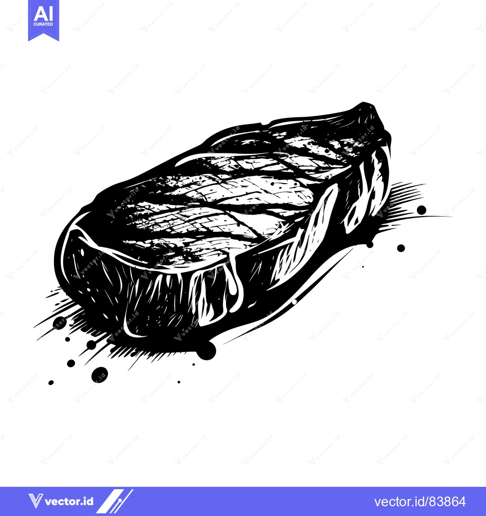 Premium Vector dari A Black and White Sketch of a Grilled Steak with Drippings