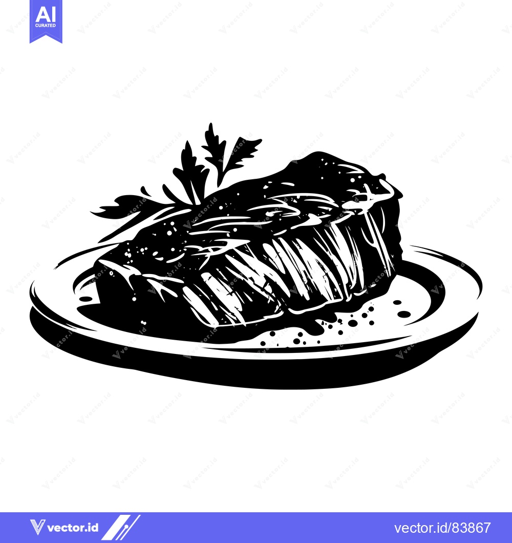 Premium Vector dari A Black and White Illustration of a Grilled Steak on a Plate with Pars