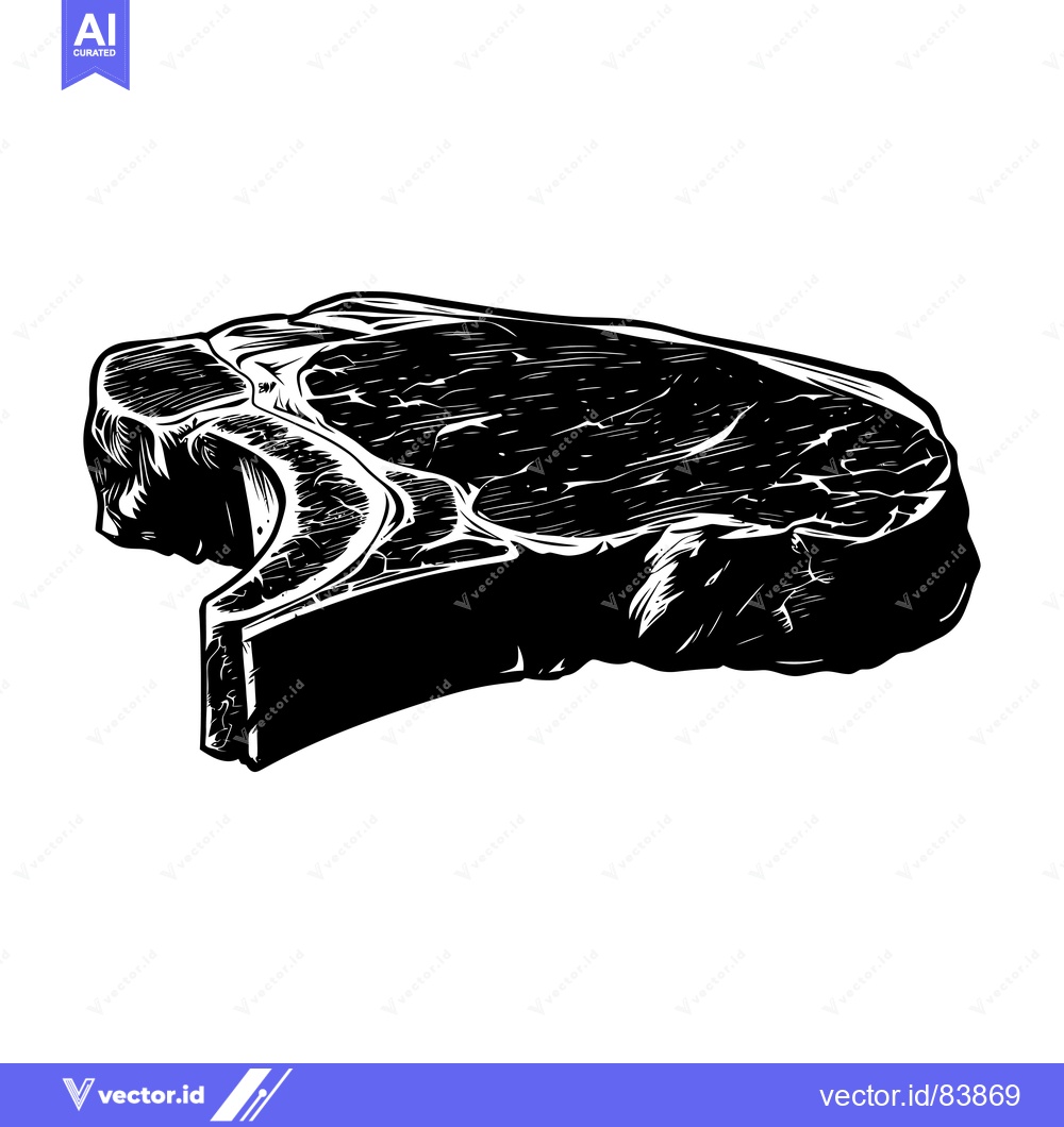 Premium Vector of Black and White Illustration of a Single Bone-In Steak