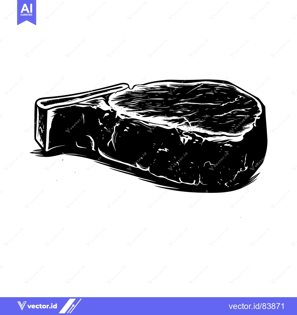 Premium Vector of Black and White Illustration of a Single Steak