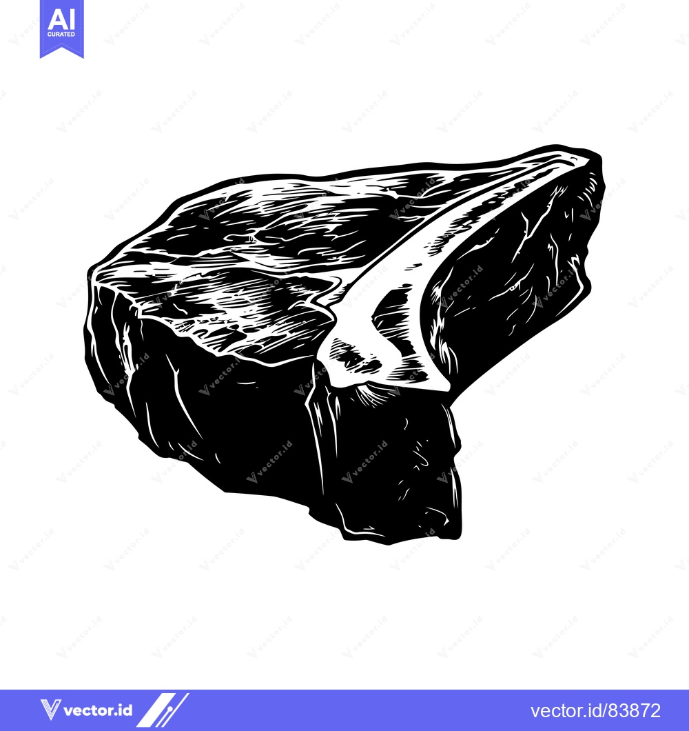 Premium Vector dari Black and White Illustration of a T-Bone Steak