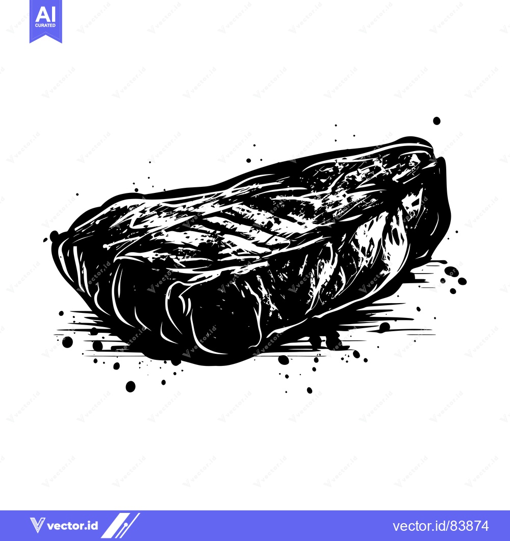 Premium Vector of A Black and White Illustration of a Grilled Steak with Splashes of Ink