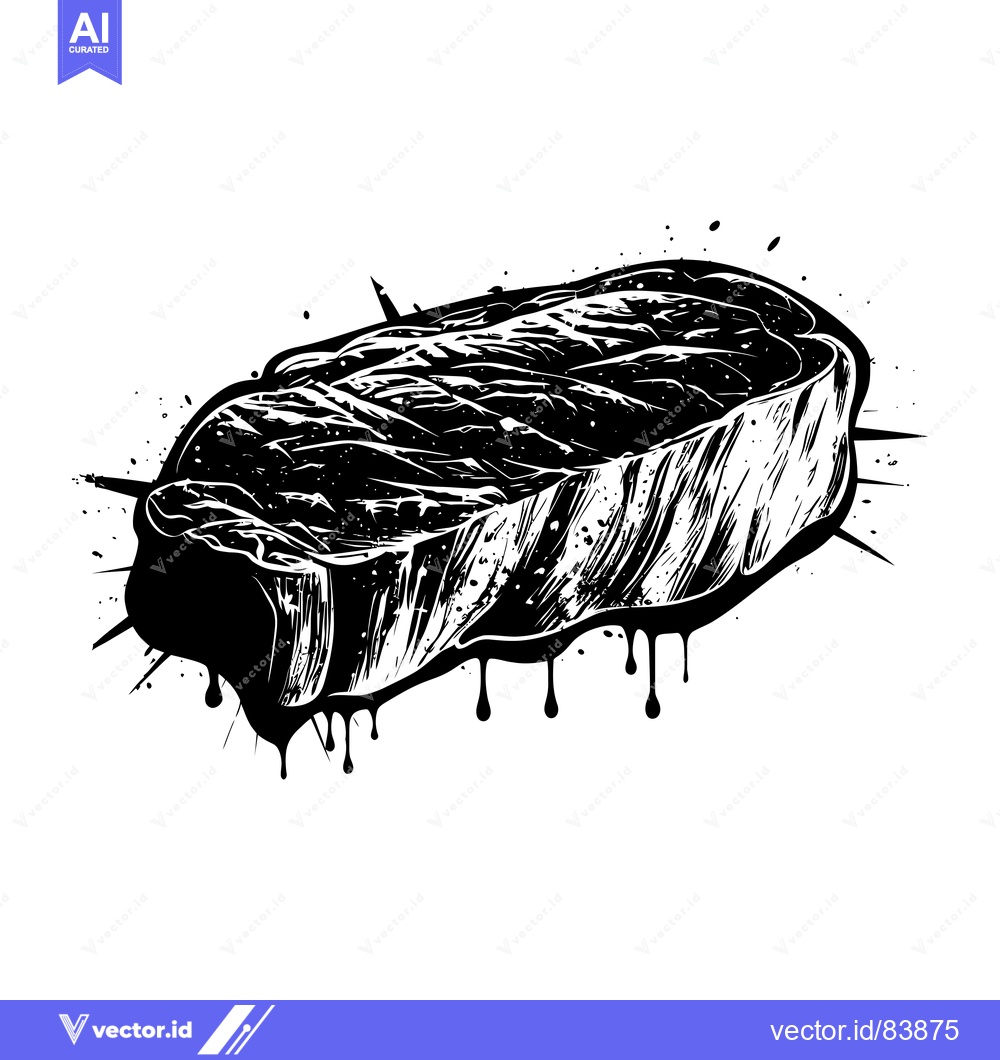 Premium Vector of Black and White Illustration of a Dripping Steak