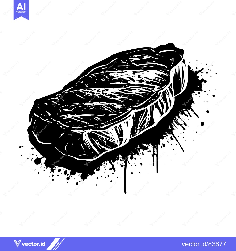 Premium Vector of Black and White Ink Spatter Illustration of a Grilled Steak