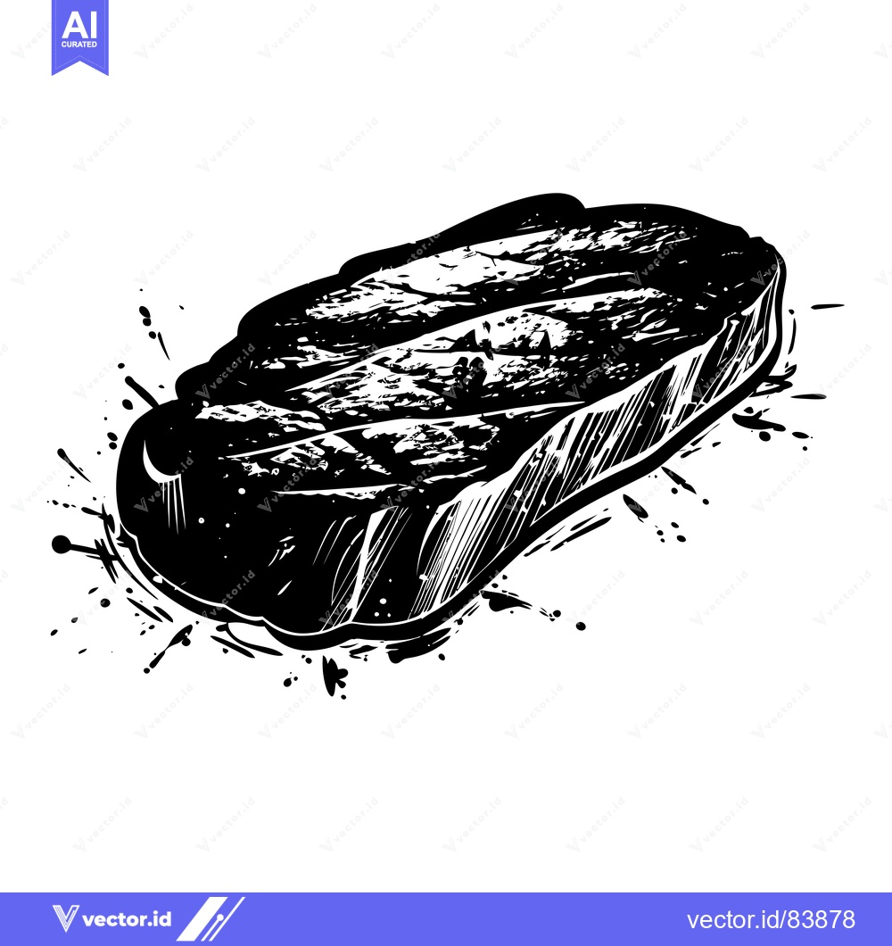 Premium Vector of A Black and White Illustration of a Grilled Steak with Splashes of Pai