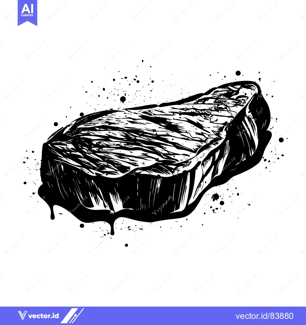 Premium Vector dari A Black and White Illustration of a Grilled Steak with Dripping Fat an