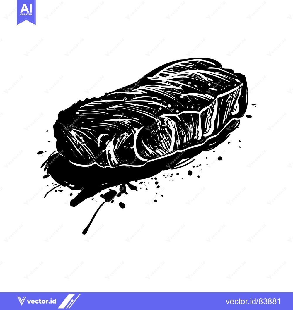 Premium Vector dari Black and White Hand-Drawn Illustration of a Steak with Ink Splatter