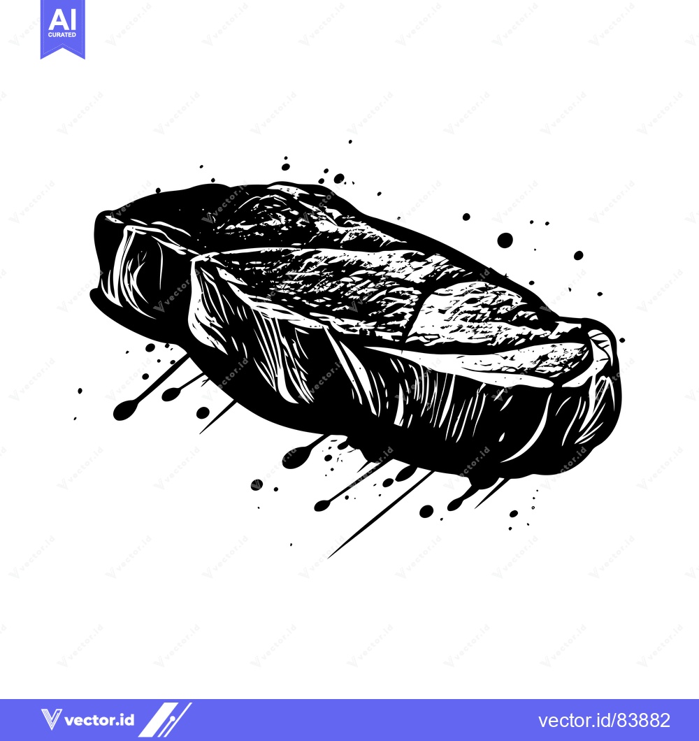 Premium Vector dari Black and White Illustration of a Steak with Splashes