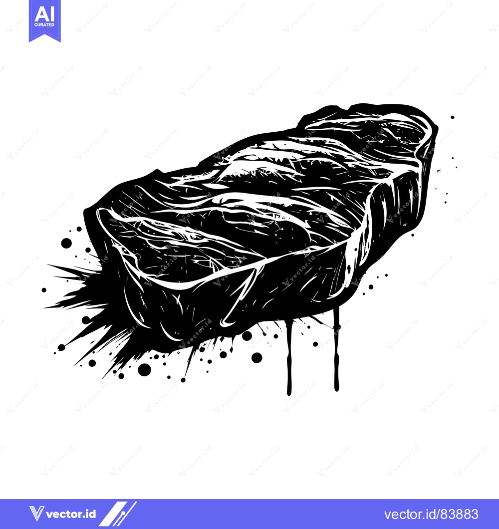 Premium Vector dari Black and White Ink Splotch Illustration of a Grilled Steak