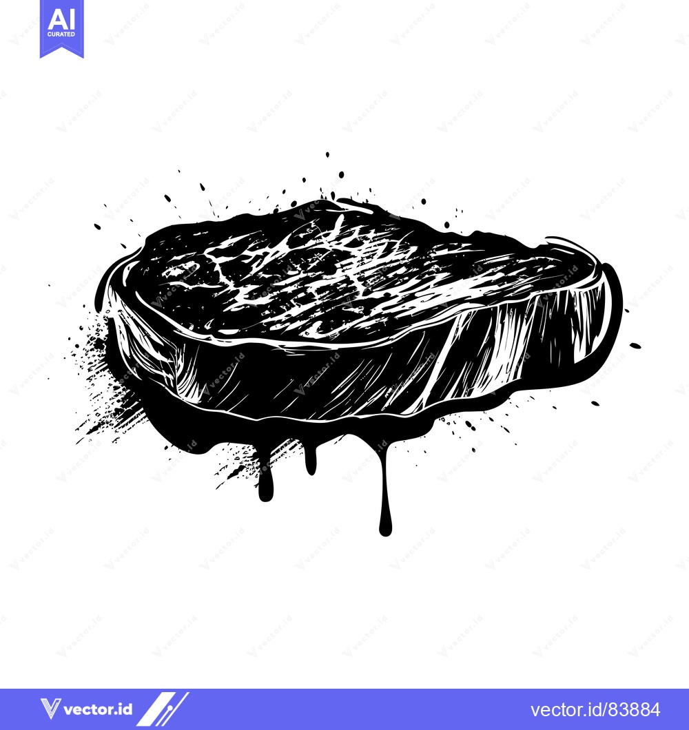 Premium Vector dari Black and White Illustration of a Dripping Steak