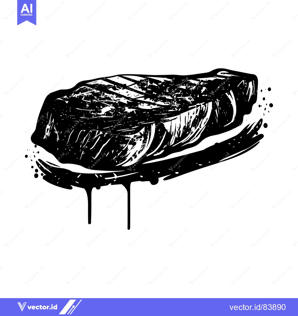 Premium Vector of Black and White Illustration of a Grilled Steak with Dripping Grease