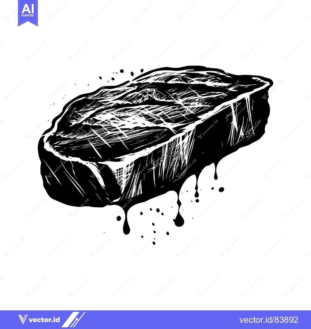 Premium Vector dari Black and White Illustration of a Dripping Steak